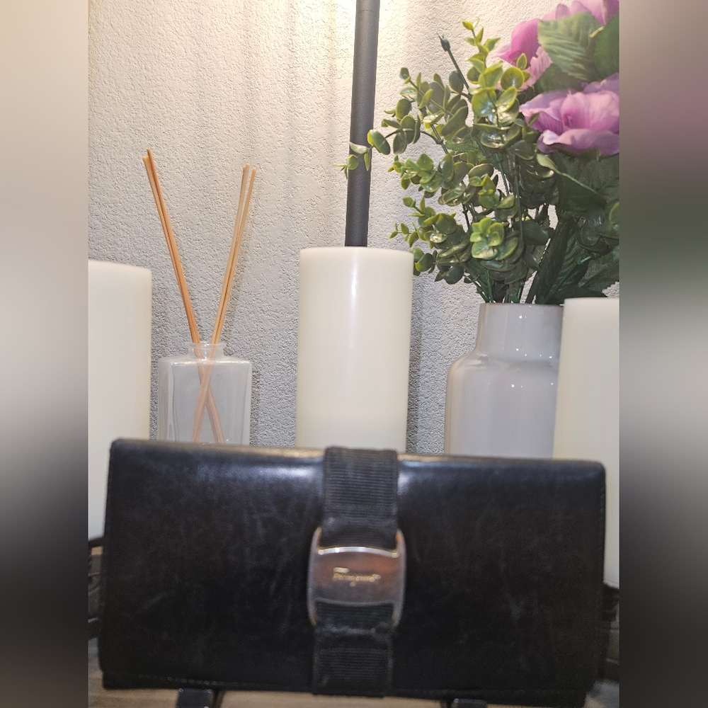 Black Leather Wallet with Silver Buckle